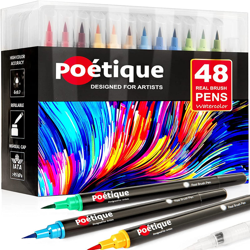 Refillable Watercolor Brush Pens - Set of 48