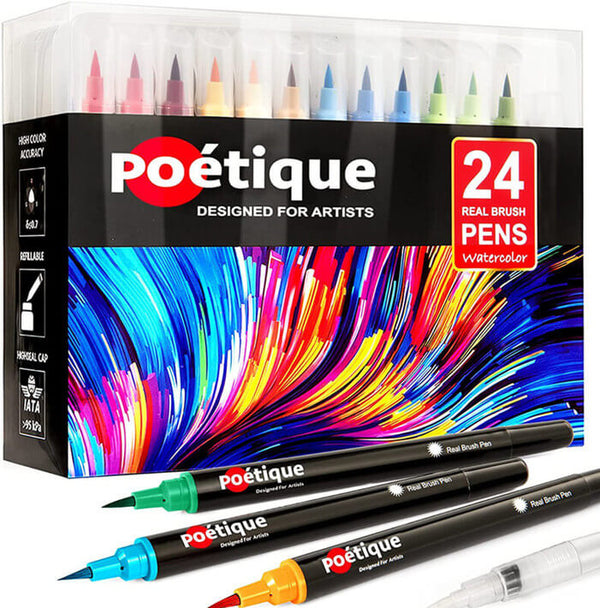 Refillable Watercolor Brush Pens - Set of 24